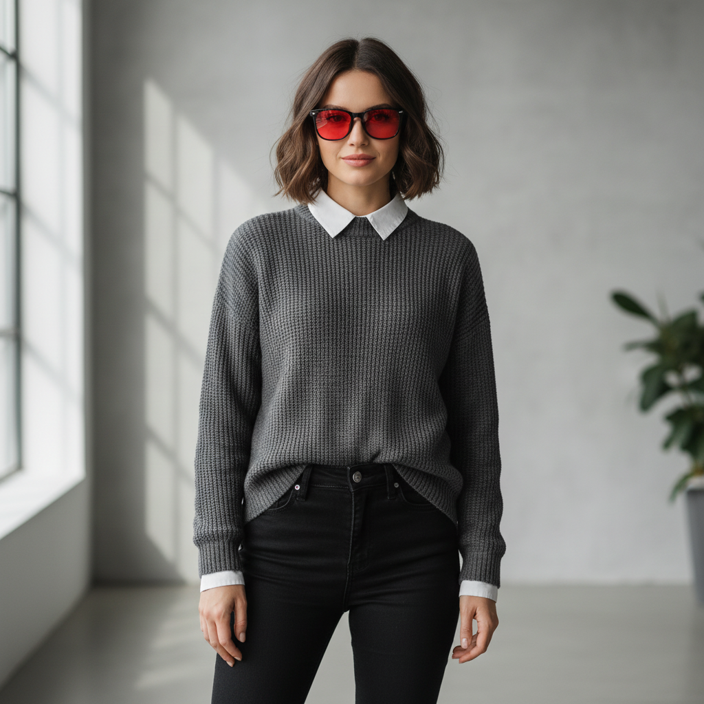 Female Model with Blue Light Glasses - Portrait